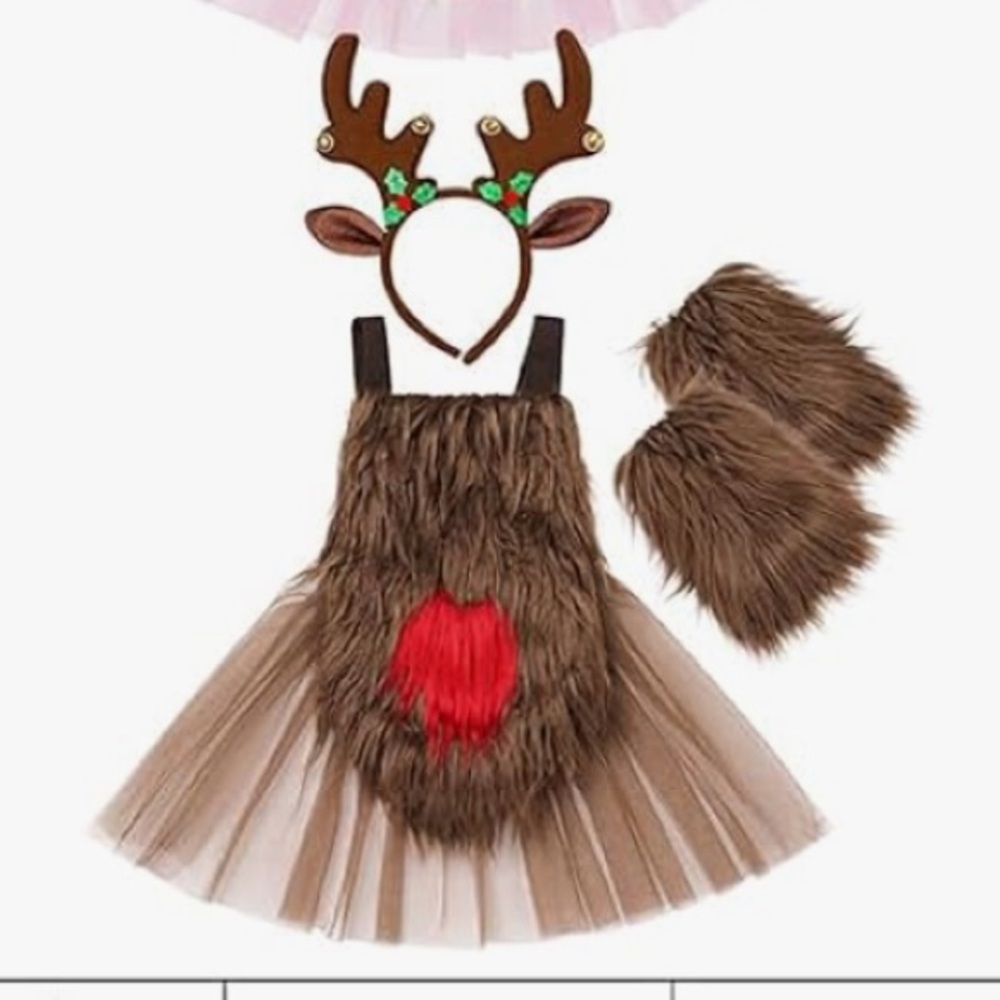 New Reindeer faux fur costume dress leg warmers headband antlers 12-18 months
